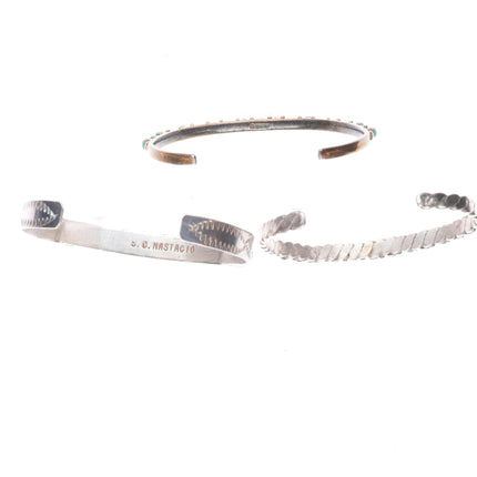 6:-6.5" Vintage Zuni sterling silver snake eye turquoise row cuff bracelet lot