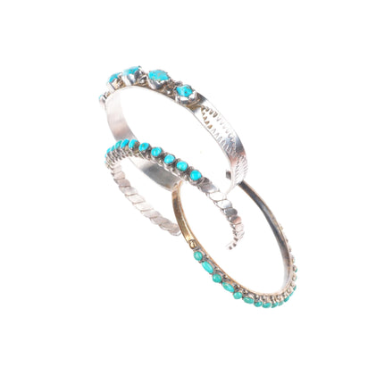 6:-6.5" Vintage Zuni sterling silver snake eye turquoise row cuff bracelet lot