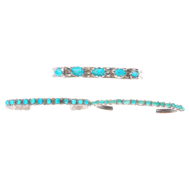 6:-6.5" Vintage Zuni sterling silver snake eye turquoise row cuff bracelet lot