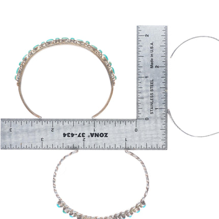 6:-6.5" Vintage Zuni sterling silver snake eye turquoise row cuff bracelet lot