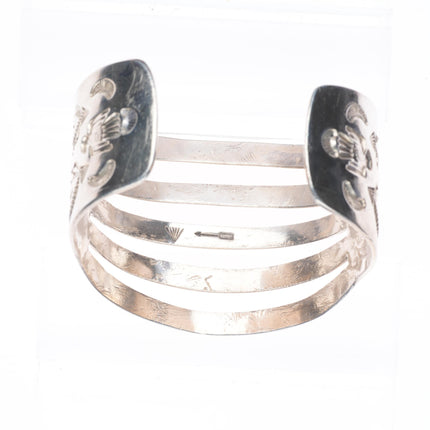 6.75" Art Lewis Choctaw sterling silver cuff bracelet thunderbirds/arrows