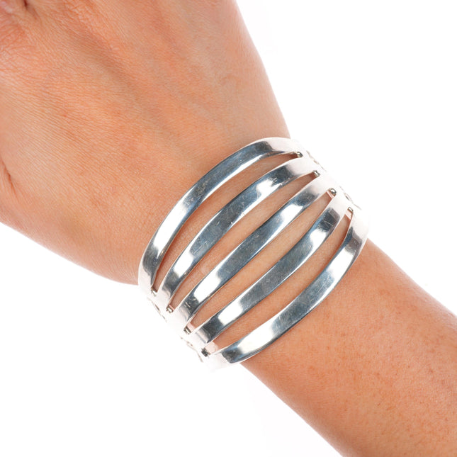 6.75" Art Lewis Choctaw sterling silver cuff bracelet thunderbirds/arrows