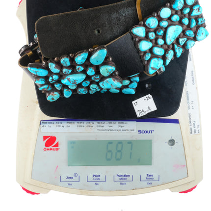 33" Vintage Navajo sterling silver turquoise nugget cluster concho belt