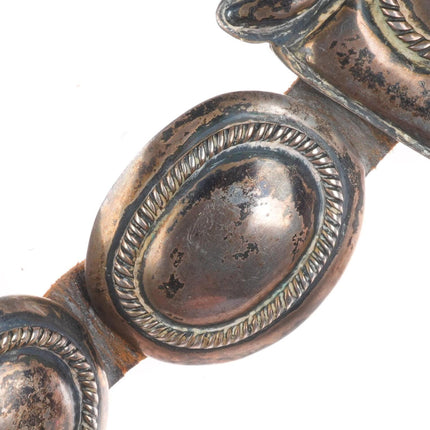 30" Vintage Navajo sterling silver plain silver concho belt w/mustache buckle