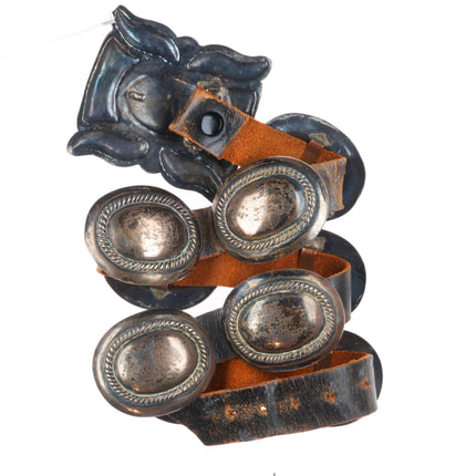 30" Vintage Navajo sterling silver plain silver concho belt w/mustache buckle