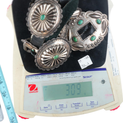 33" Vintage Navajo turquoise hand stamped sterling silver butterfly concho belt