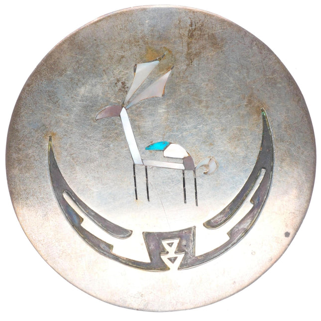 Big Vintage Willie Yazzie Navajo sterling, turquoise/shell inlay pin/brooch