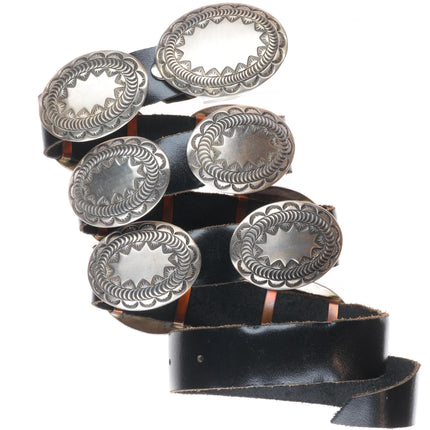 42" vintage Navajo deep stamped sterling silver concho belt H