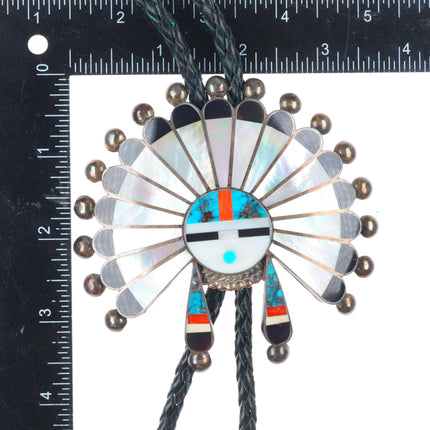1970 Huge Myra Tucson Zuni high grade turquoise sterling silver sunface bolo tie