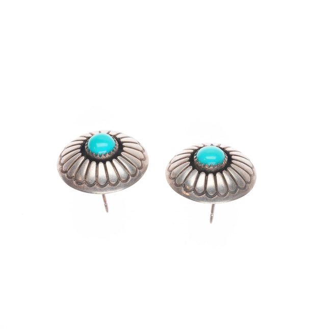 Lee Yazzie Navajo sterling silver turquoise chiseled modernist earrings