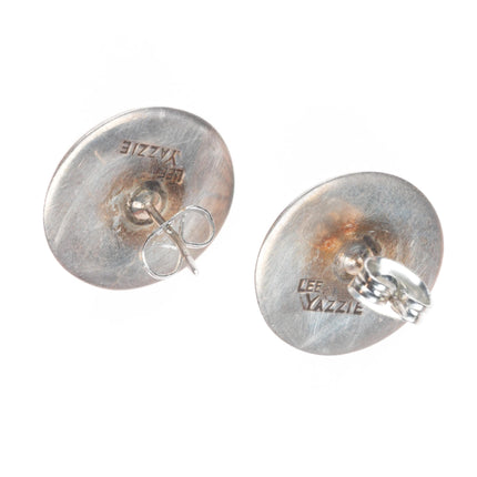 Lee Yazzie Navajo sterling silver turquoise chiseled modernist earrings