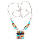 Vintage A Platero Laguna pueblo sterling silver multi-stone inlay yei necklace