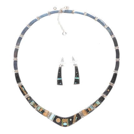 Calvin Begay Navajo sterling silver Pueblo Night Sky Necklace and Earing set