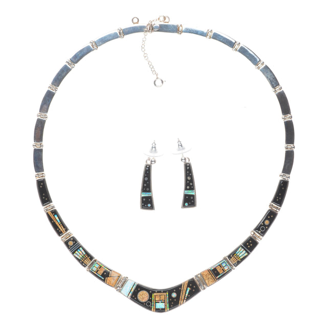 Calvin Begay Navajo sterling silver Pueblo Night Sky Necklace and Earing set