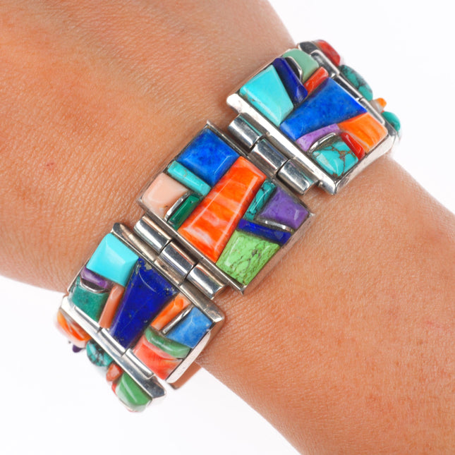 6.6" Lynol Yellowhorse sz7.5 Ring and link bracelet sterling silver cobblestone