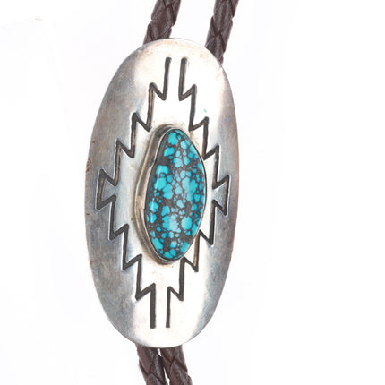 Vintage Navajo sterling silver bolo tie with spiderweb turquoise