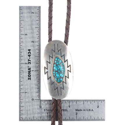 Vintage Navajo sterling silver bolo tie with spiderweb turquoise