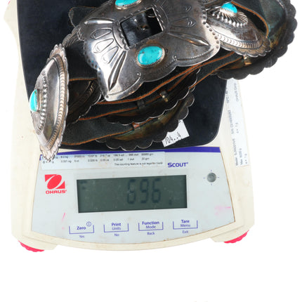 42" Heavy vintage Navajo sterling silver/turquoise hand stamped concho belt