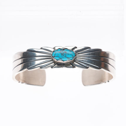 6.25" Ray Bennett Navajo sterling silver spiderweb turquoise cuff bracelet