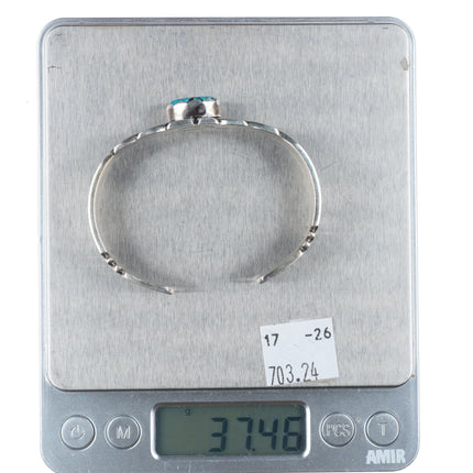 6.25" Ray Bennett Navajo sterling silver spiderweb turquoise cuff bracelet