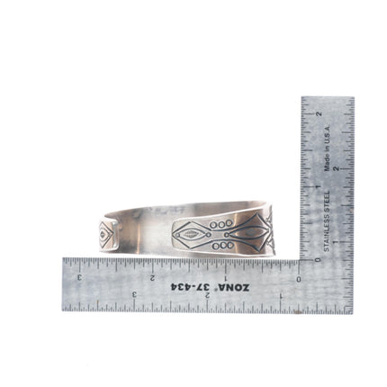 6.1" Danny Clark Navajo stamped sterling silver Royston turquoise cuff bracelet