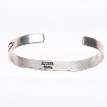 6.2" Albert Jake Navajo sterling silver stamped stacker turquoise cuff bracelet