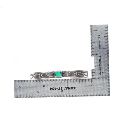 6.2" Albert Jake Navajo sterling silver stamped stacker turquoise cuff bracelet