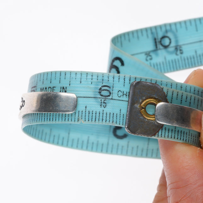 6.2" Albert Jake Navajo sterling silver stamped stacker turquoise cuff bracelet