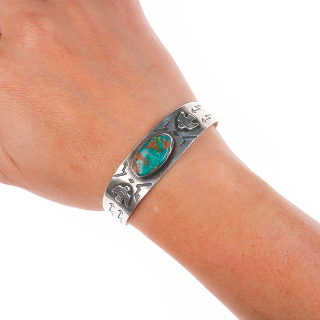 6.1" 1940's Fred Harvey Era thunderbird cuff bracelet with nice turquoise