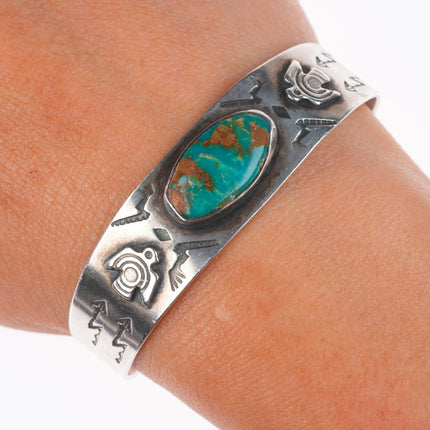 6.1" 1940's Fred Harvey Era thunderbird cuff bracelet with nice turquoise