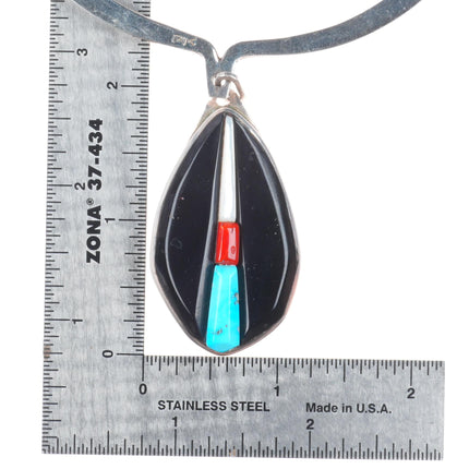 Richard Chavez Kewa sterling silver Black Jade-turquoise-coral necklace/earrings