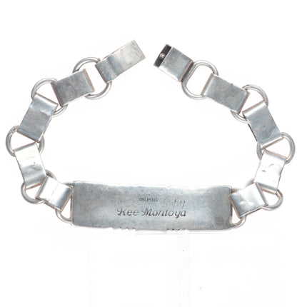 7" vintage Kee Montoya Navajo sterling silver link bracelet with flower bar