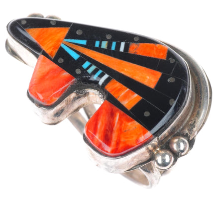 sz11.5 Ray Jack Navajo sterling silver micro-inlay spiny oyster bear ring