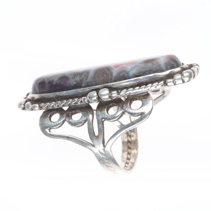 sz8.5 Vintage Native American sterling silver Lacy Agate pink/purple/white ring