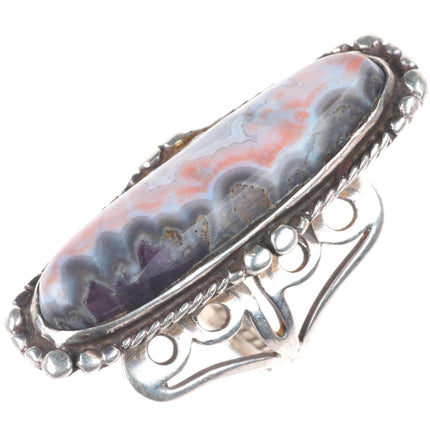 sz8.5 Vintage Native American sterling silver Lacy Agate pink/purple/white ring