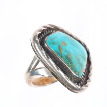 sz9 Big vintage Navajo sterling silver rope bezel ring with nice turquoise