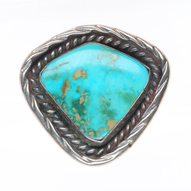 sz9 Big vintage Navajo sterling silver rope bezel ring with nice turquoise