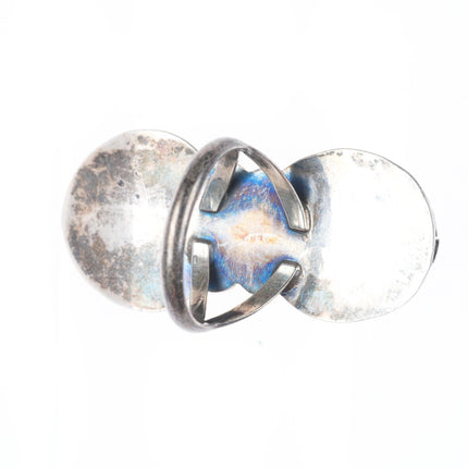 sz8 c1976 Navajo patriotic turquoise/coral/shell sterling silver ring