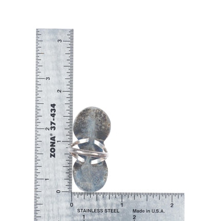 sz8 c1976 Navajo patriotic turquoise/coral/shell sterling silver ring