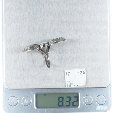 sz8 c1976 Navajo patriotic turquoise/coral/shell sterling silver ring