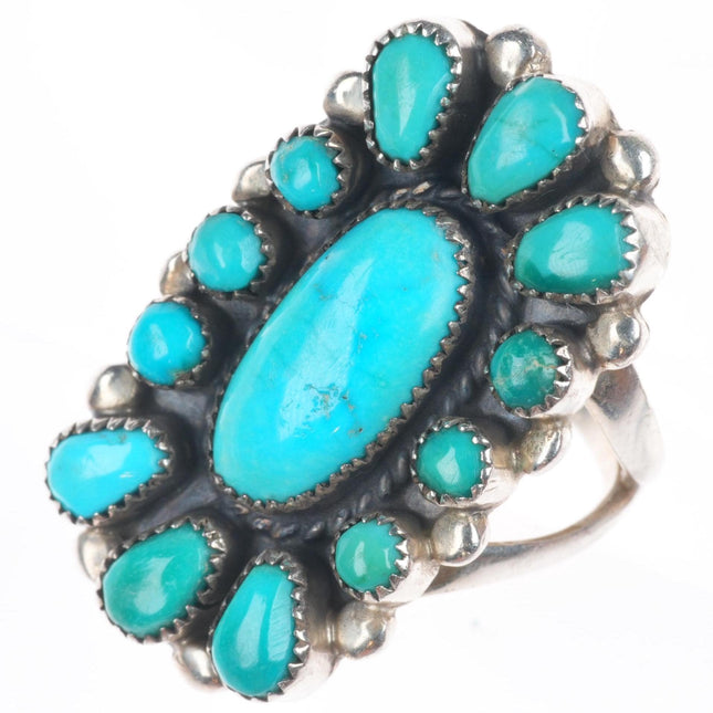 sz8.5 Vintage Zuni sterling silver satellite turquoise cluster ring