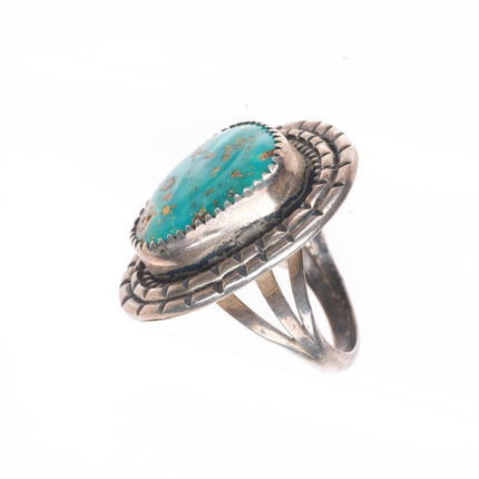 sz7 Vintage Navajo sterling silver ring with nice green turquoise
