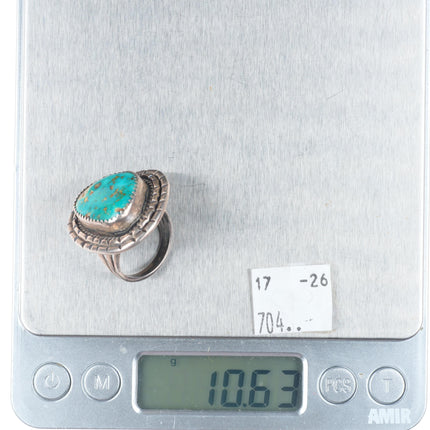 sz7 Vintage Navajo sterling silver ring with nice green turquoise