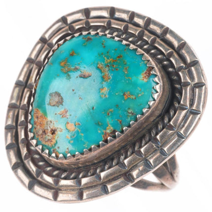 sz7 Vintage Navajo sterling silver ring with nice green turquoise