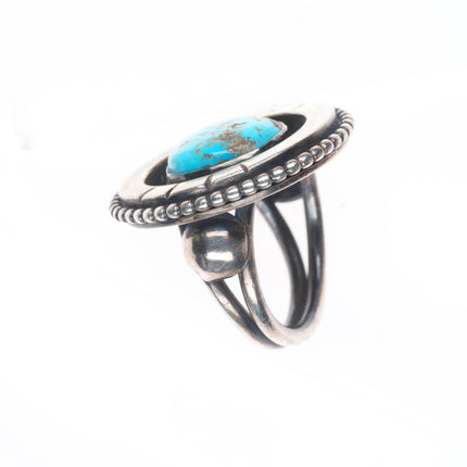 sz8 vintage Navajo sterling silver shadowbox ring with nice turquoise