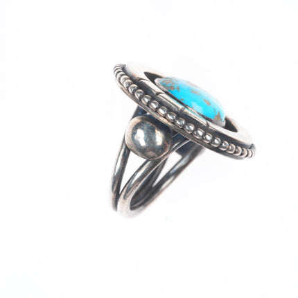 sz8 vintage Navajo sterling silver shadowbox ring with nice turquoise