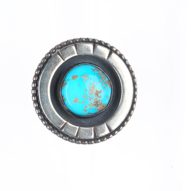sz8 vintage Navajo sterling silver shadowbox ring with nice turquoise