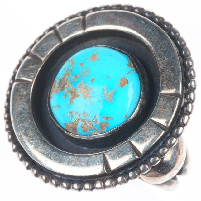 sz8 vintage Navajo sterling silver shadowbox ring with nice turquoise