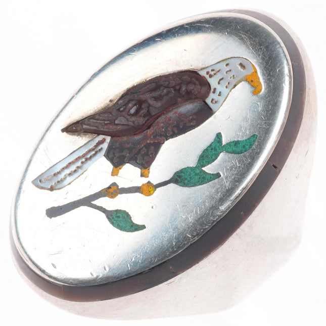 sz9.5 Henry & Linda Barber Navajo sterling silver patriotic American eagle ring