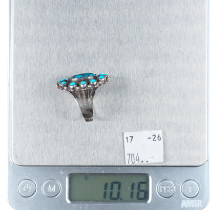 sz7.5 Vintage Navajo or Zuni high grade turquoise satellite ring sterling silver